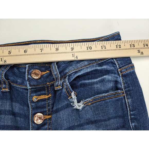 KanCan High Rise Skinny Stretch Jeans Womens Distress Hem Sz 25 Button Dark Wash - Picture 4 of 10